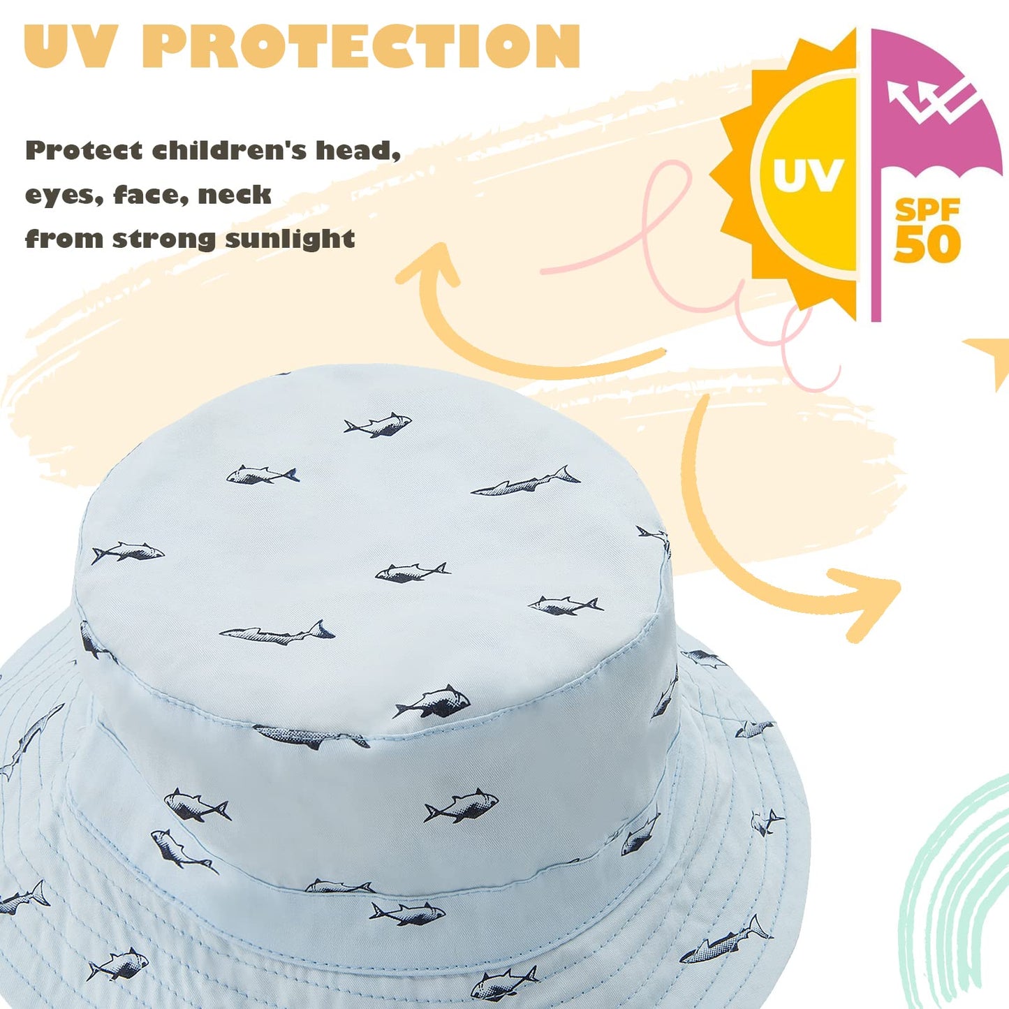 Durio Infant Sun Hat Baby Hats Summer Beach Upf 50+ Sun Protection Newborn Sun Hats Double Sides Cap For Baby Boy Bucket Hat A B
