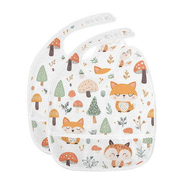 MCHIVER Fall Fox Forest Baby Bibs for Infants Boys Girls Waterproof Feeding Bib Apron with Food Cather Adjustable Cotton Food Ea