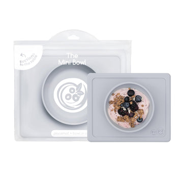 Ezpz Mini Bowl For 12 Months+ (Pewter) - 100% Silicone Suction Bowl With Built-In Placemat For Toddlers - Comes With A Reusable