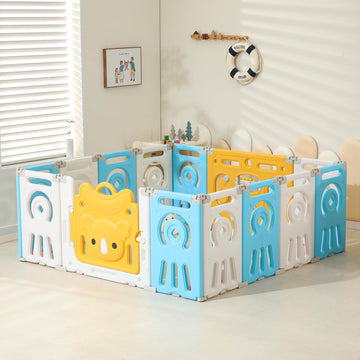 IFLETH Extra Large Foldable Play Pen for Babies and Toddlers - Astronauts Design, Portable Baby Fence, Blue