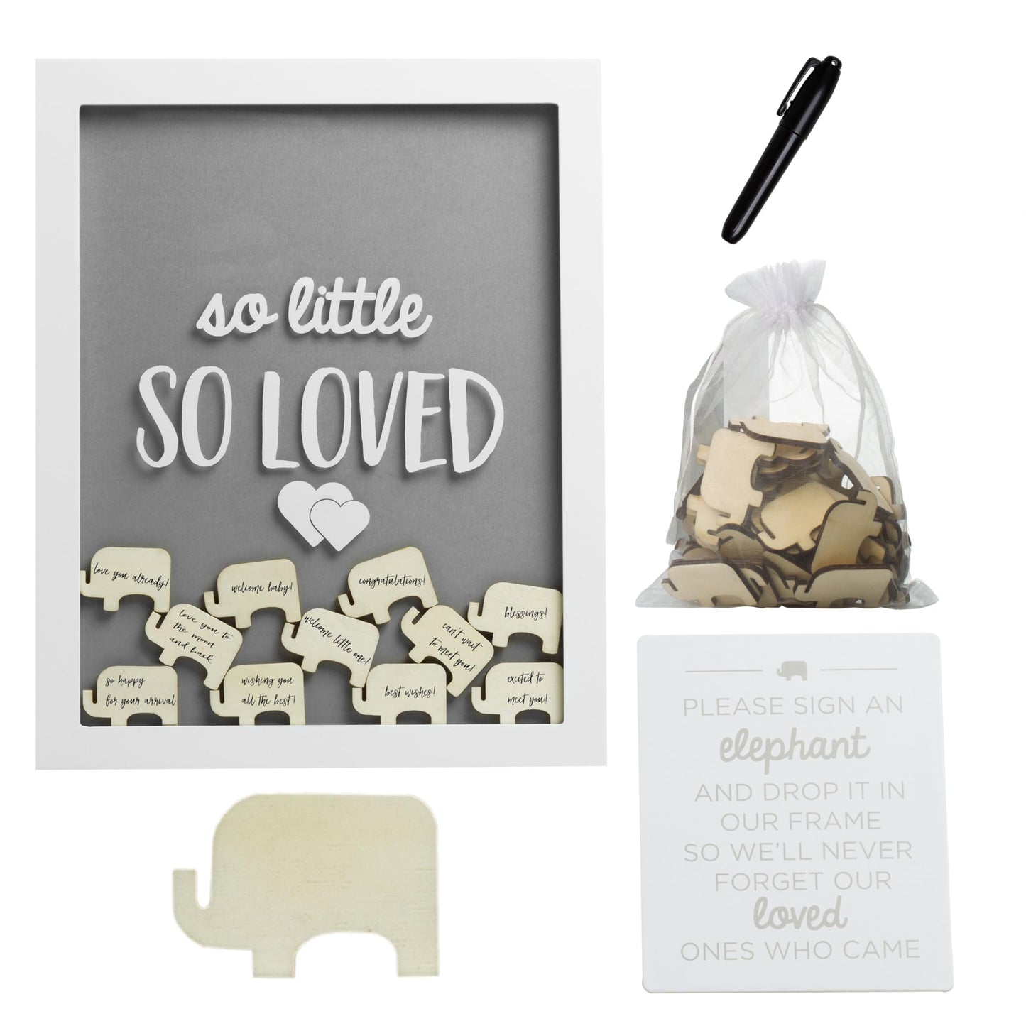 Pearhead So Little So Loved Wooden Elephant Token Frame, Little Wishes Signature Baby Shower Guestbook Alternative, Gender-Neutr