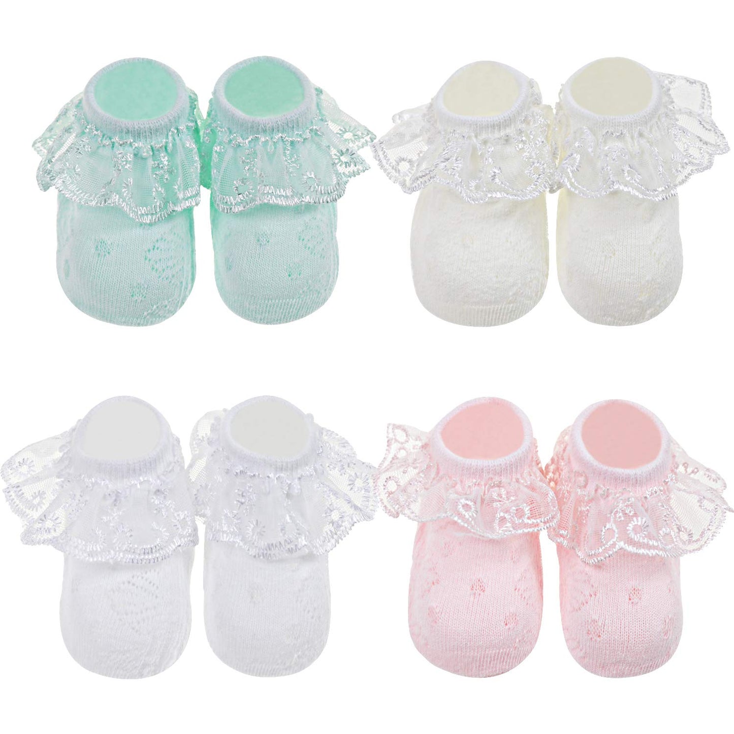 Dreshow Bqubo Baby Girls Socks Eyelet Ruffle Lace Socks Cute Frilly Socks Newborn/Infant/Toddlers/Kids Summer Thin Socks Dress S