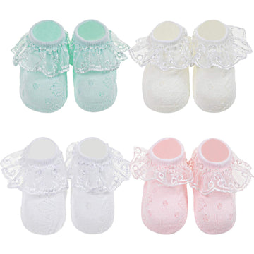 Dreshow Bqubo Baby Girls Socks Eyelet Ruffle Lace Socks Cute Frilly Socks Newborn/Infant/Toddlers/Kids Summer Thin Socks Dress S