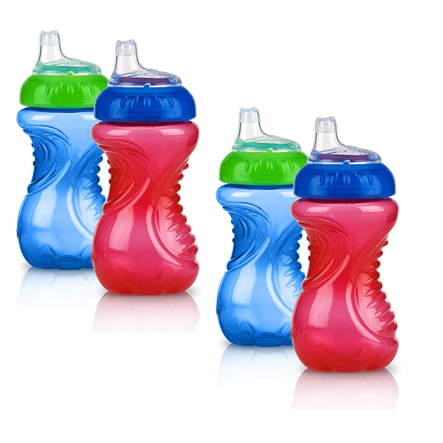 Nuby 4 Piece No Spill Easy Grip Trainer Cup 10 oz, Blue/Red