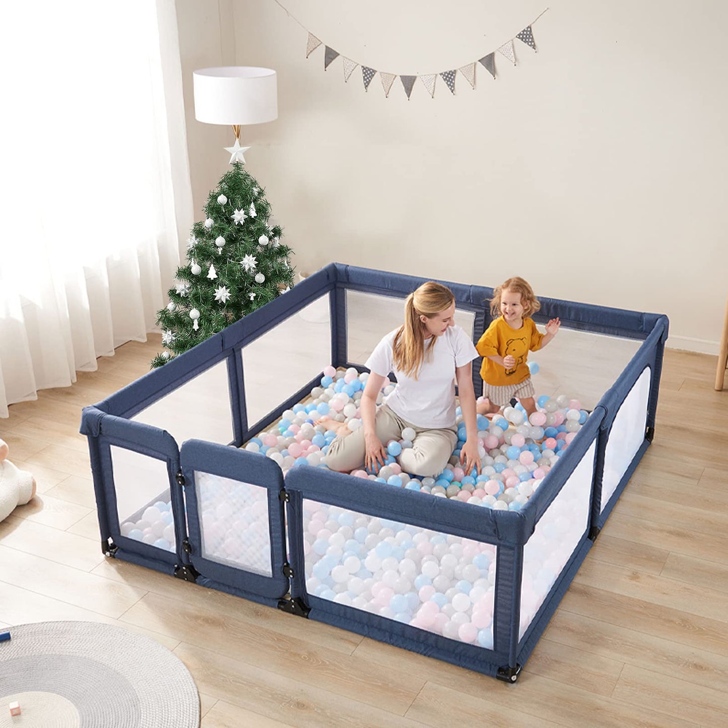 Baby Playpen,Extra Large Playpen for Babies and Toddlers, Sturdy Play Pen Play Yard with Safety Gate,79   x59   Baby Play Pen(De