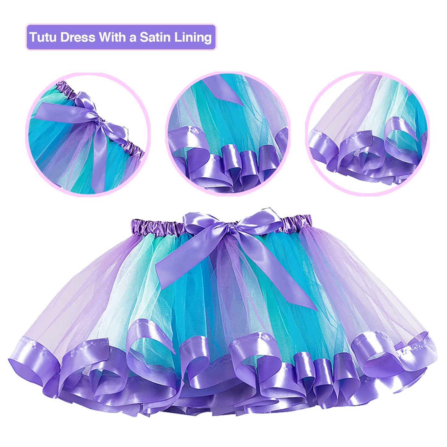 Mermaid Birthday Outfit Set - Shirt, Rainbow Tutu Dress, Satin Sash, Headband - Birthday Gifts For Girls Costume (Purple 1, 8 Ye