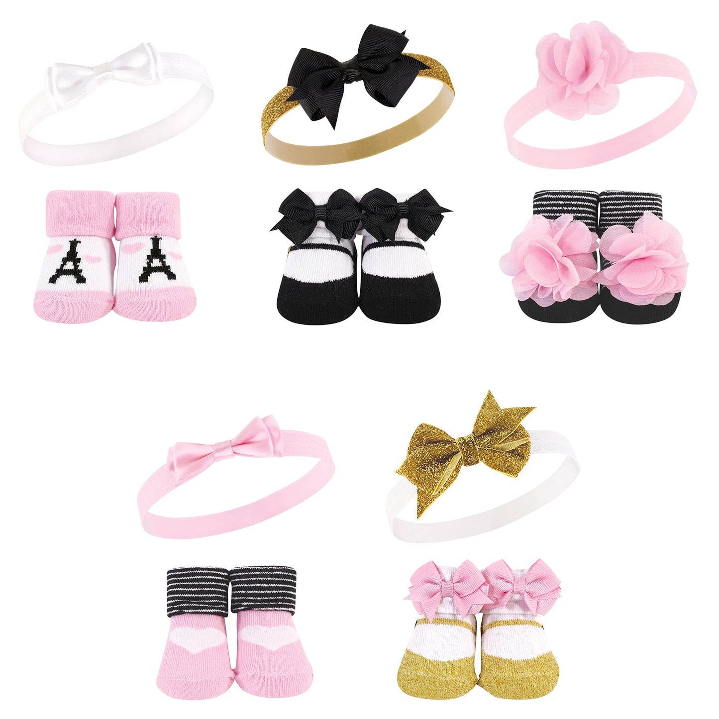 Hudson Baby Baby Girls' Headband And Socks Giftset, Paris 10-Pack, One Size