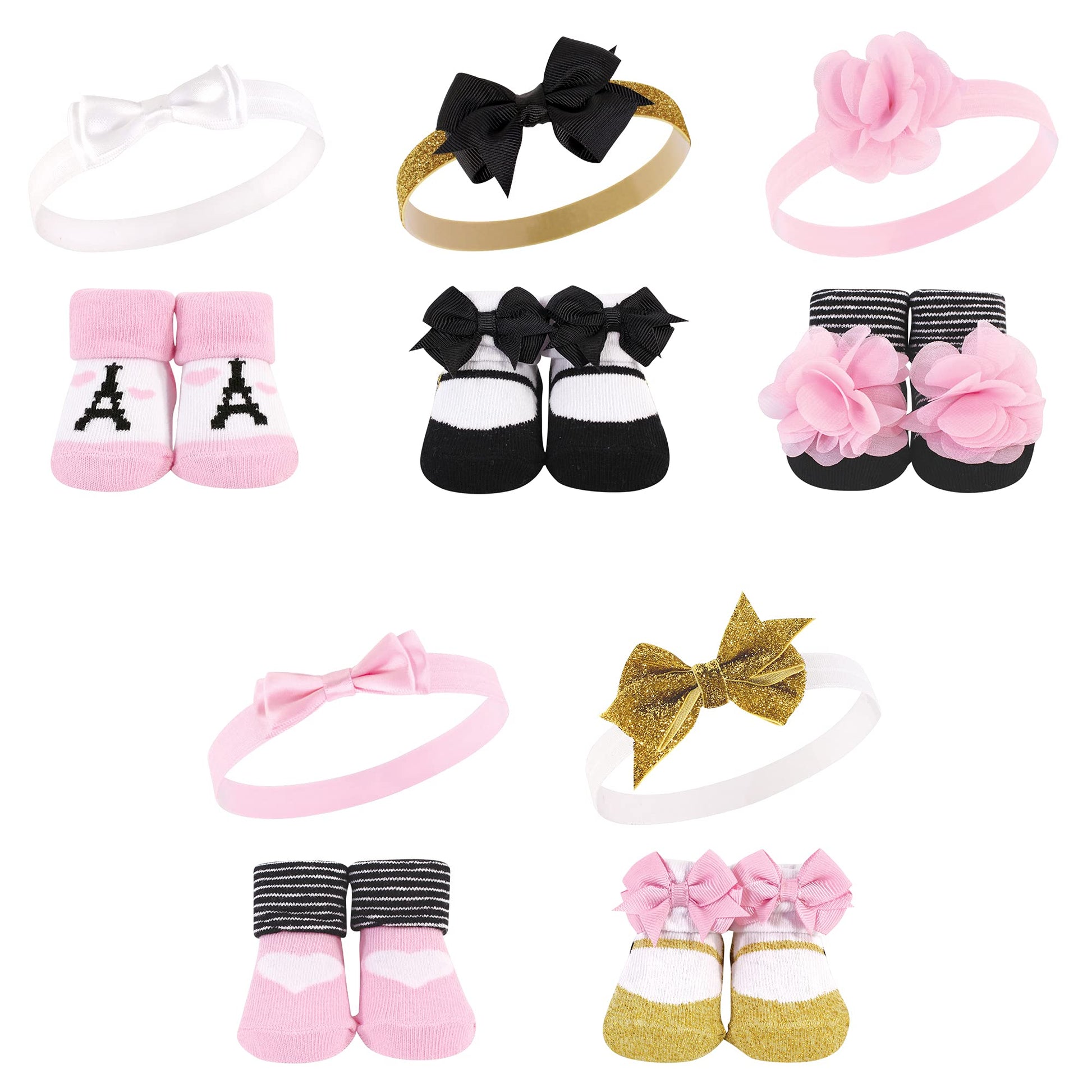 Hudson Baby Baby Girls' Headband And Socks Giftset, Paris 10-Pack, One Size