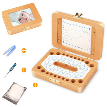 Esweny Baby Tooth Box,Solid Wood Teeth Boxes,Teeth Storage Box,Baby Save Boxes,Kids Keepsake Organizer For Baby Teeth And Hair,B