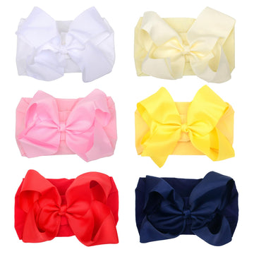 chiduerm 6 Pcs Baby Girls Headband Bows, Soft Nylon Hairbands Cute Big Bow Super Elastic Headband For Baby Girls Newborn Infant 