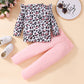 Retsugo Girls Leopard Outfits Ruffle Sleeve Leopard Long Sleeve T-Shirt And Pink Leggings 2Pcs Cute Outfits For Girls Clothes Fa