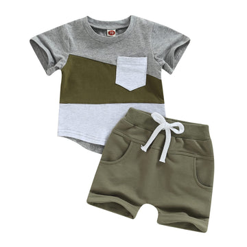 Yingisfitm Baby Boy Shorts Set Cotton Short Sleeve Tshirt Top Shorts Pants Cute Boy Summer Outfit Toddler Infant Clothes (Block