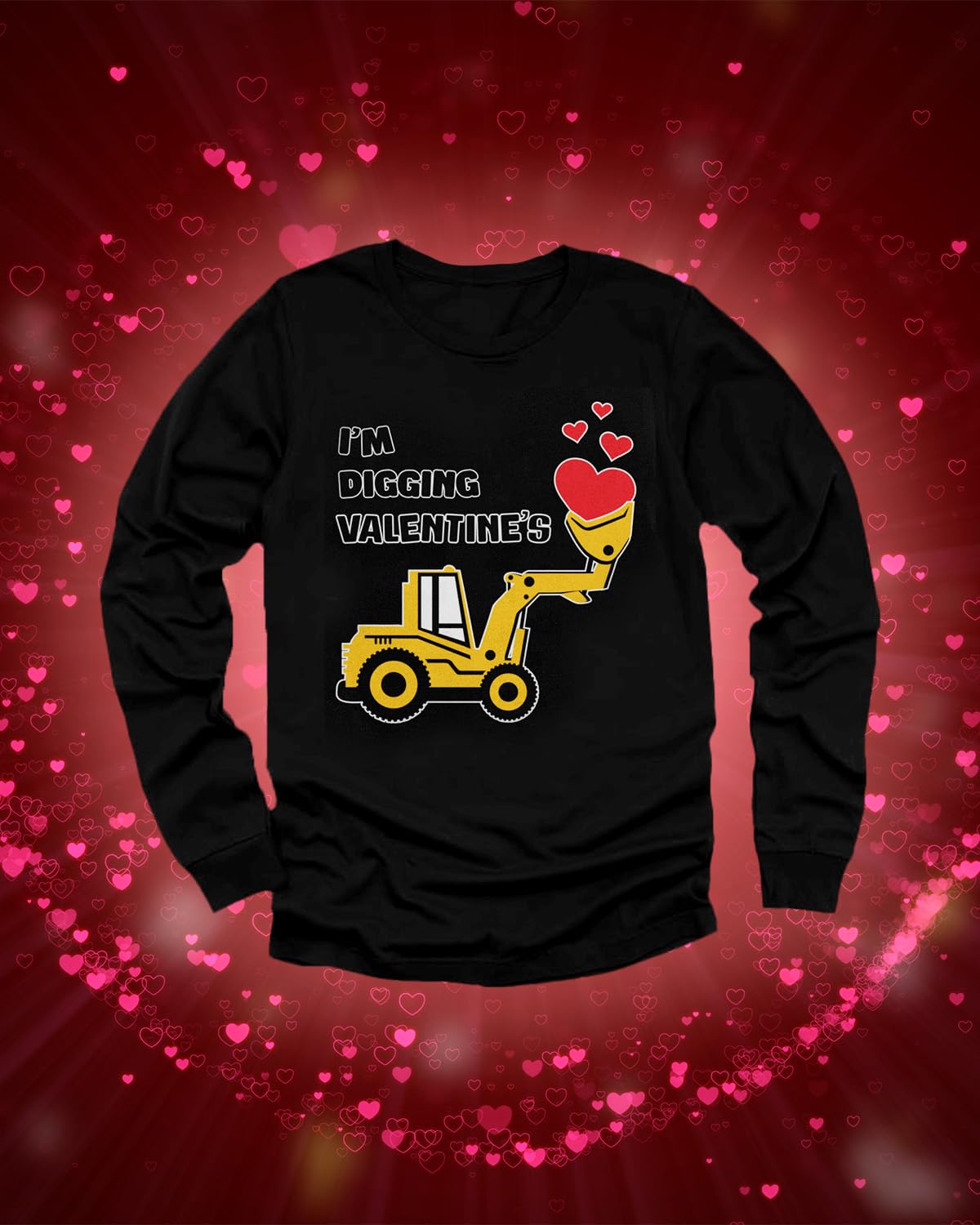 Tractor & Digger Toddler Boys Valentines Shirt Heart Dab Funny Valentine'S Day Kids Long Sleeve T-Shirt For Toddlers 2T Black