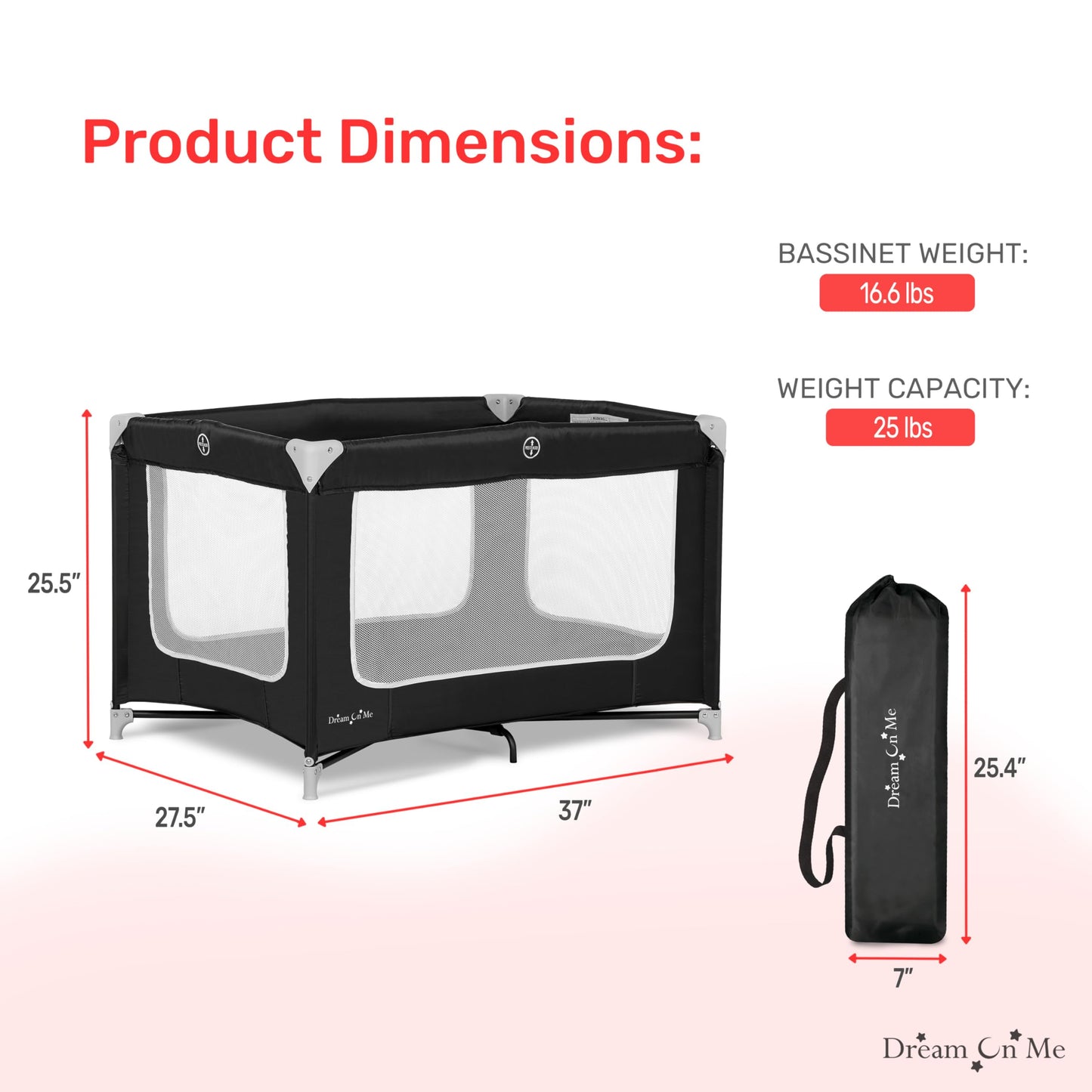 Dream On Me Zodiak Portable Playard In Black, Lightweight, Packable And Easy Setup Baby Playard, Breathable Mesh Sides And Soft