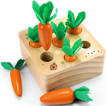 Montessoritoys for 1 Year Old, Wooden Toys Developmental Shape Sorting & Matching Puzzle Carrots Harvest Game, Birthday Gifts fo
