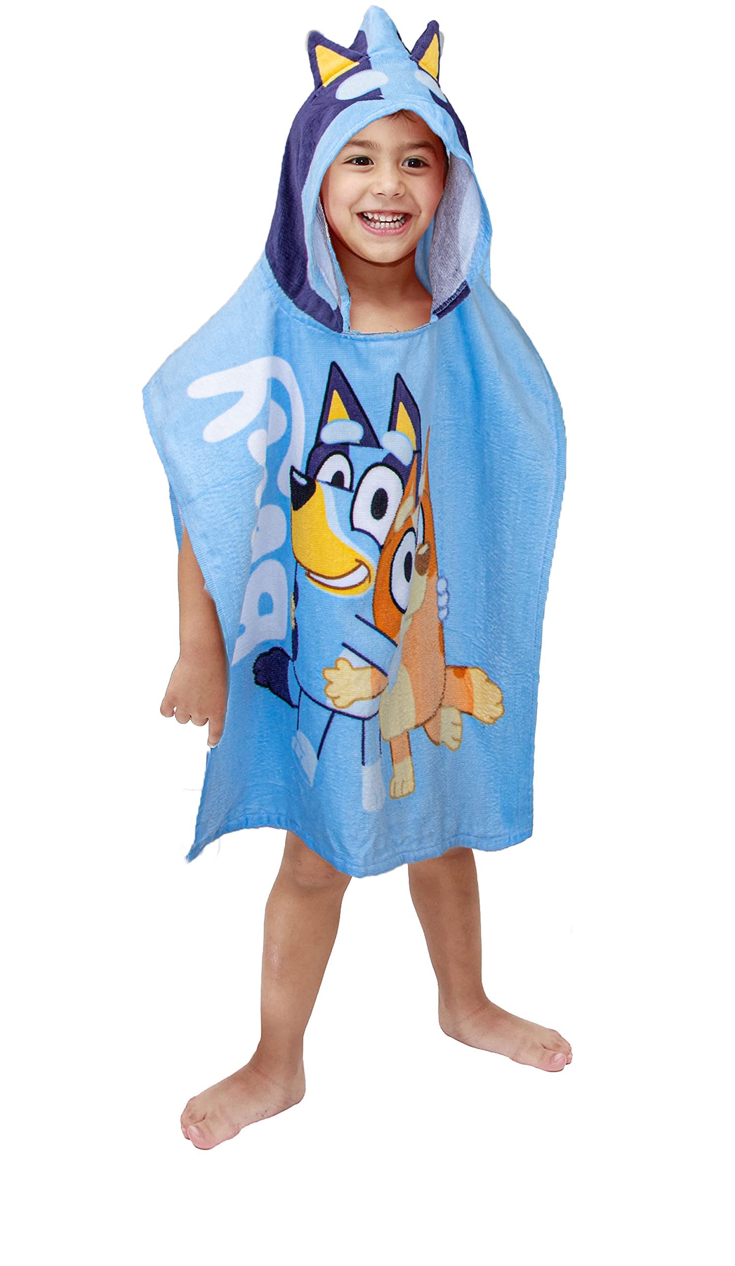 Jay Franco Bluey Piggyback Bath/Pool/Beach Hooded Poncho - Super Soft & Absorbent Cotton Towel, Measures 22 X 22 Inches (Officia