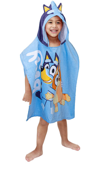 Jay Franco Bluey Piggyback Bath/Pool/Beach Hooded Poncho - Super Soft & Absorbent Cotton Towel, Measures 22 X 22 Inches (Officia