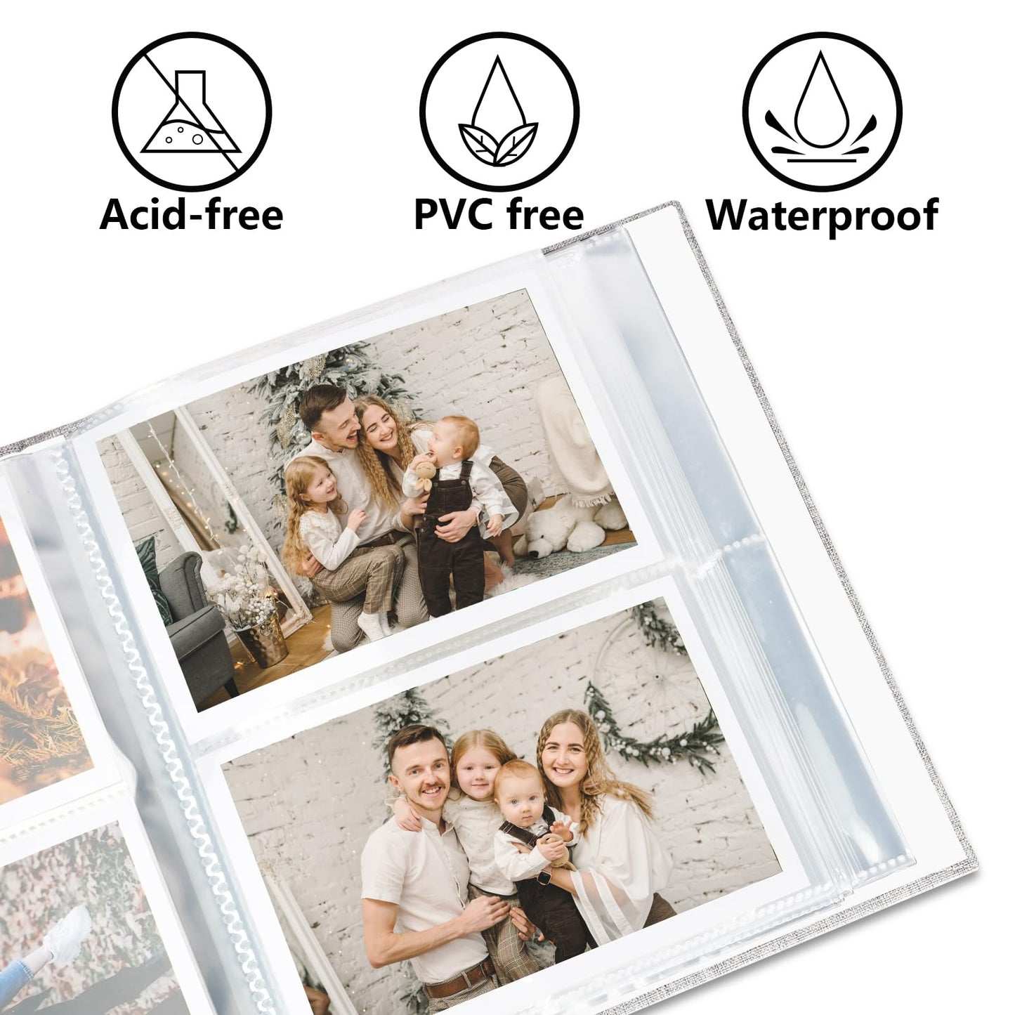Vienrose Small Photo Album 4X6 Holds 200 Photos 2 Pack, Mini Baby Photo Album Linen Cover For Gifts Wedding Family, Grey