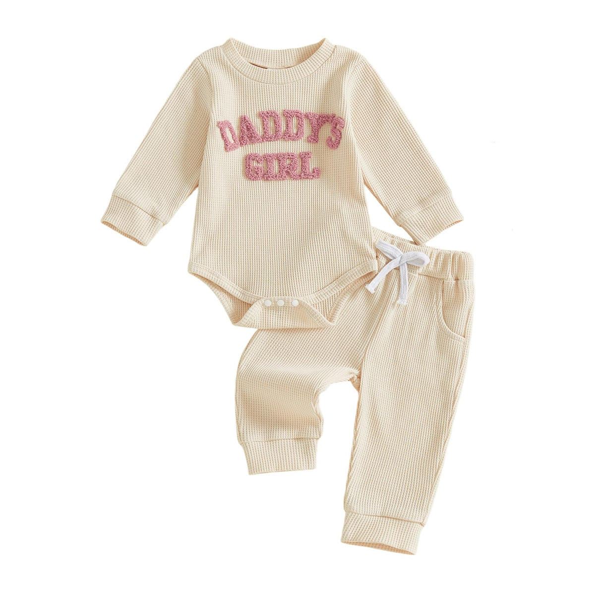 Allshope Newborn Baby Girl Fall Outfit Romper Long Sleeve Daddy Girl Embroidery Jumpsuit Bodysuit Pants Infant Waffle Clothes, C