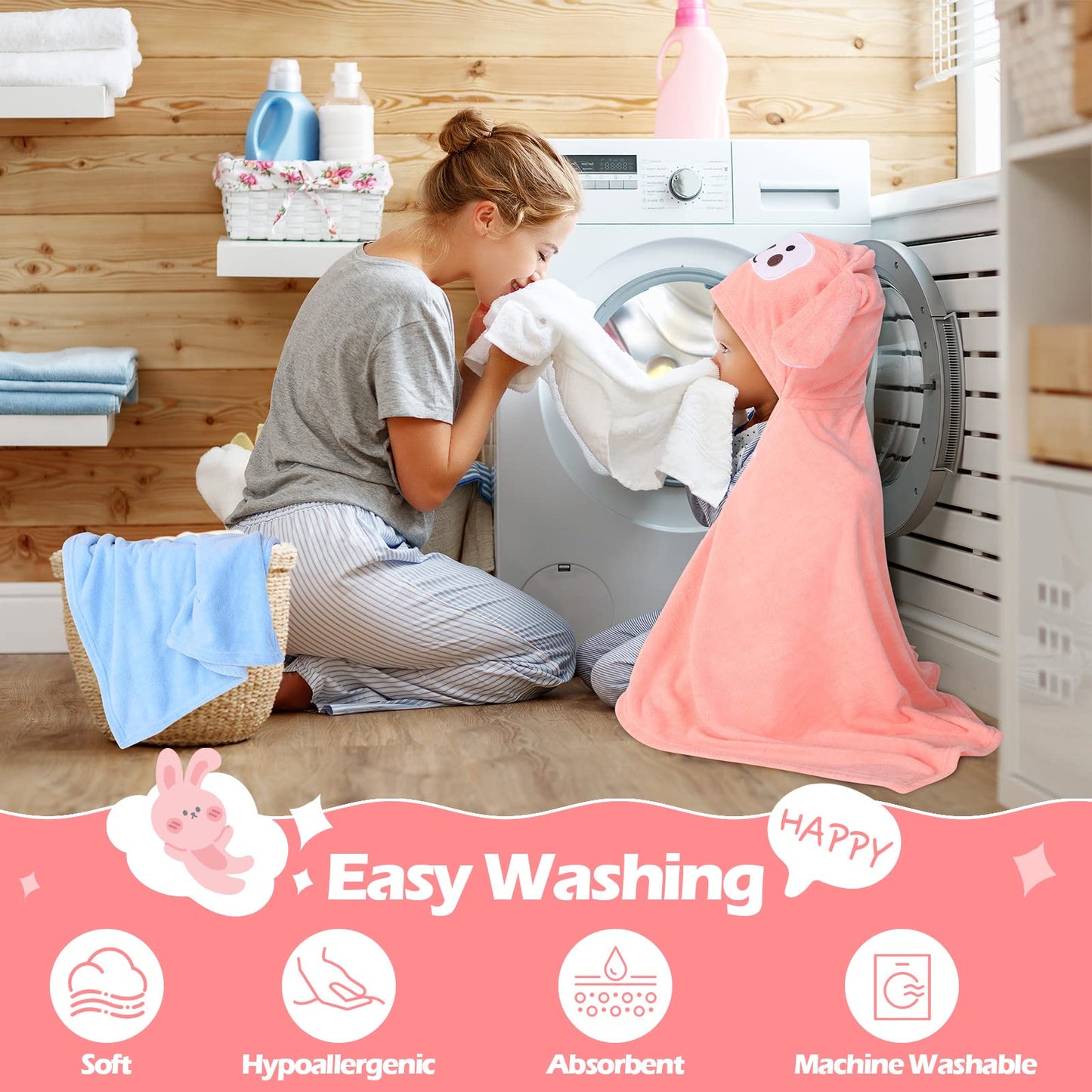 Moukeren 3 Pcs Hooded Towel For Kids 27.5 X 50 Inch Large Size Kids Bath Towel Kids Coral Fleece Soft Absorbent Blanket For Kid