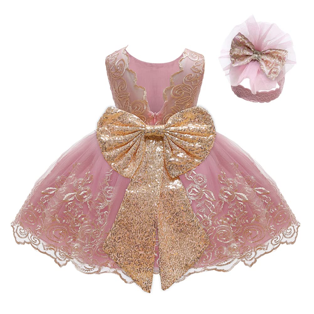 Lzh Baby Girls Lace Embroidery Dress Bowknot Party Dress Bridesmaid Wedding Gown WBBAPB09JLLDQJX