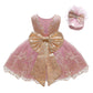 Lzh Baby Girls Lace Embroidery Dress Bowknot Party Dress Bridesmaid Wedding Gown With Headwear