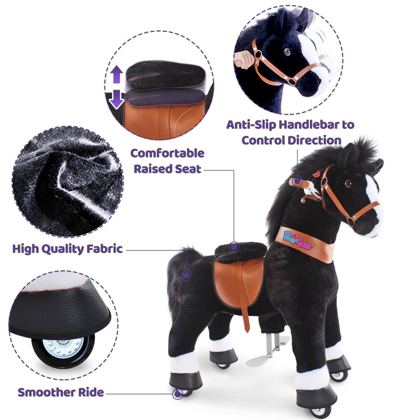 PonyCycle Ride on Horsey Toddler Ride on Toys for Boys Classic Model U (with Brake/ 30 Height/Size 3 Rocking Horse for Age 3-5)