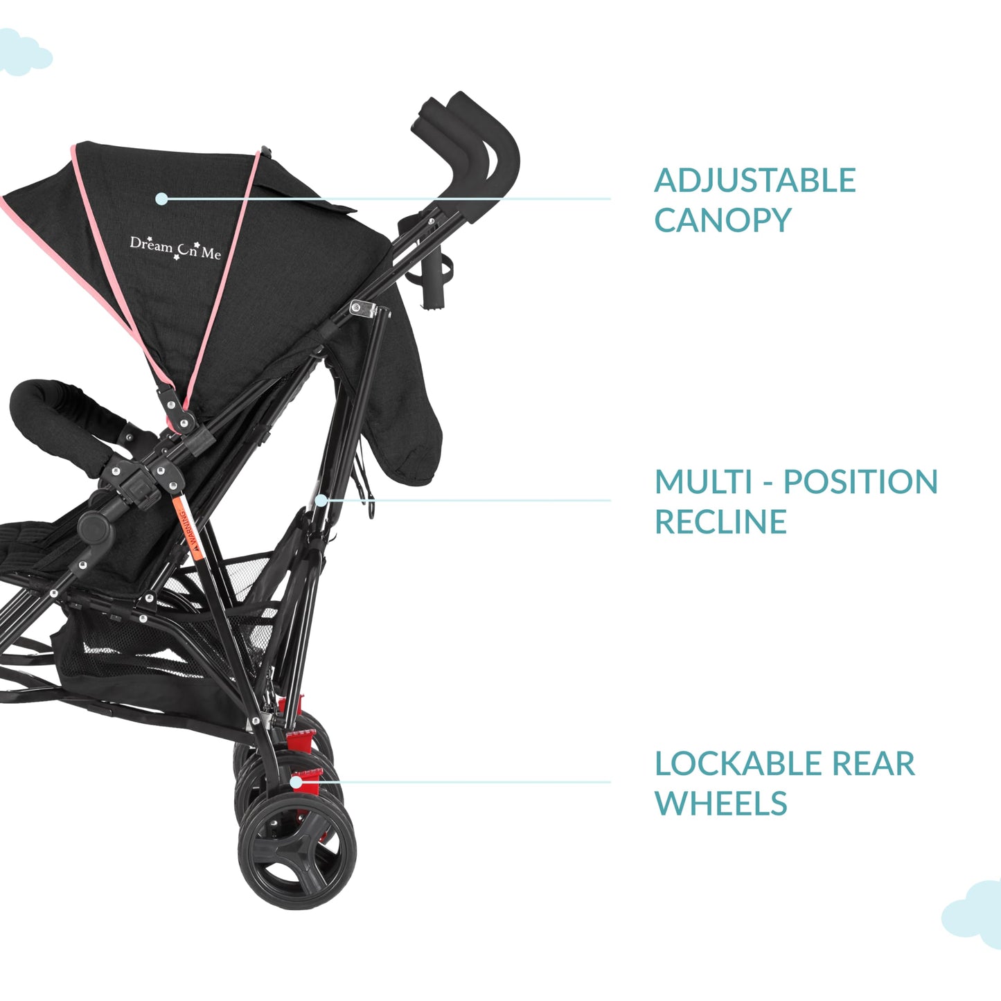 Dream On Me Volgo Twin Umbrella Stroller In Pink, Lightweight Double Stroller For Infant & Toddler, Compact Easy Fold, Large Sto