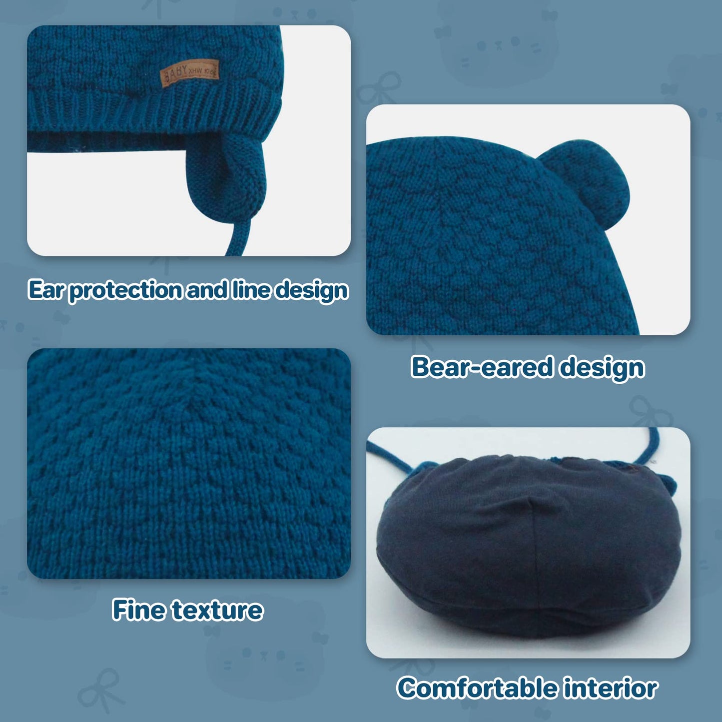 Duoyeree Kids Baby Hat Soft Warm Cable Knit Beanie Toddler Girl Fall Winter Hats(Star Blue,12-18 Months)