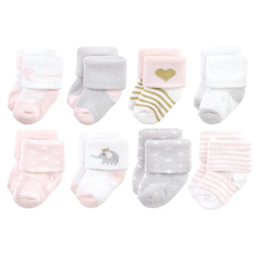 Hudson Baby Unisex Baby Cotton Rich Newborn And Terry Socks, Pink Gray Elephant, 0-6 Months