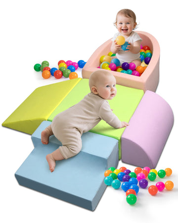 Auksay Baby Climbing Blocks, Soft Play Set for Crawling Baby 6-12 Months, Anti-Slip Particles Bottom & hook and loop Connectors,