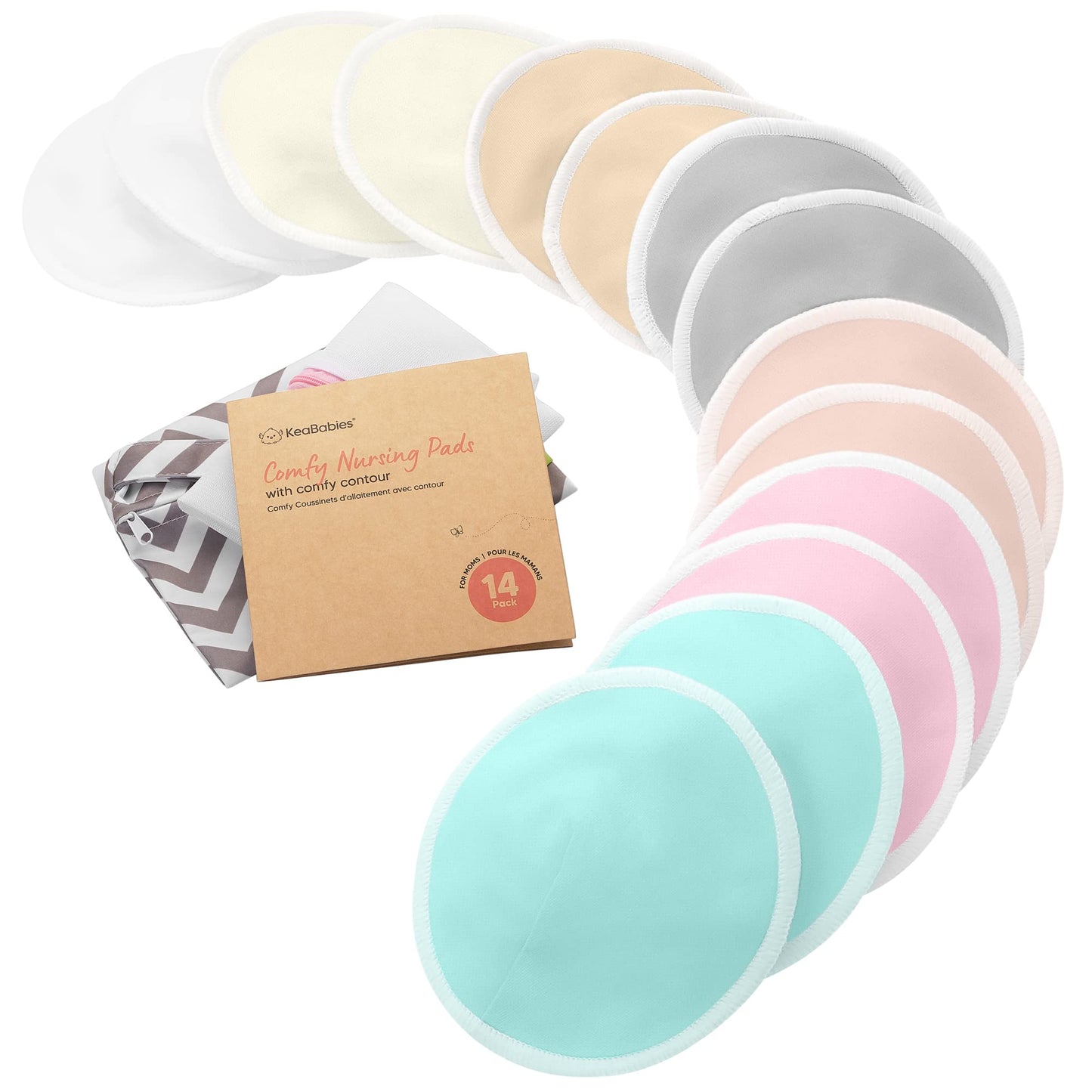 Organic Nursing Pads - 14 Washable Viscose Derived From Bamboo Breastfeeding Pads, Wash Bag, Reusable Breast Pads For Breastfeed