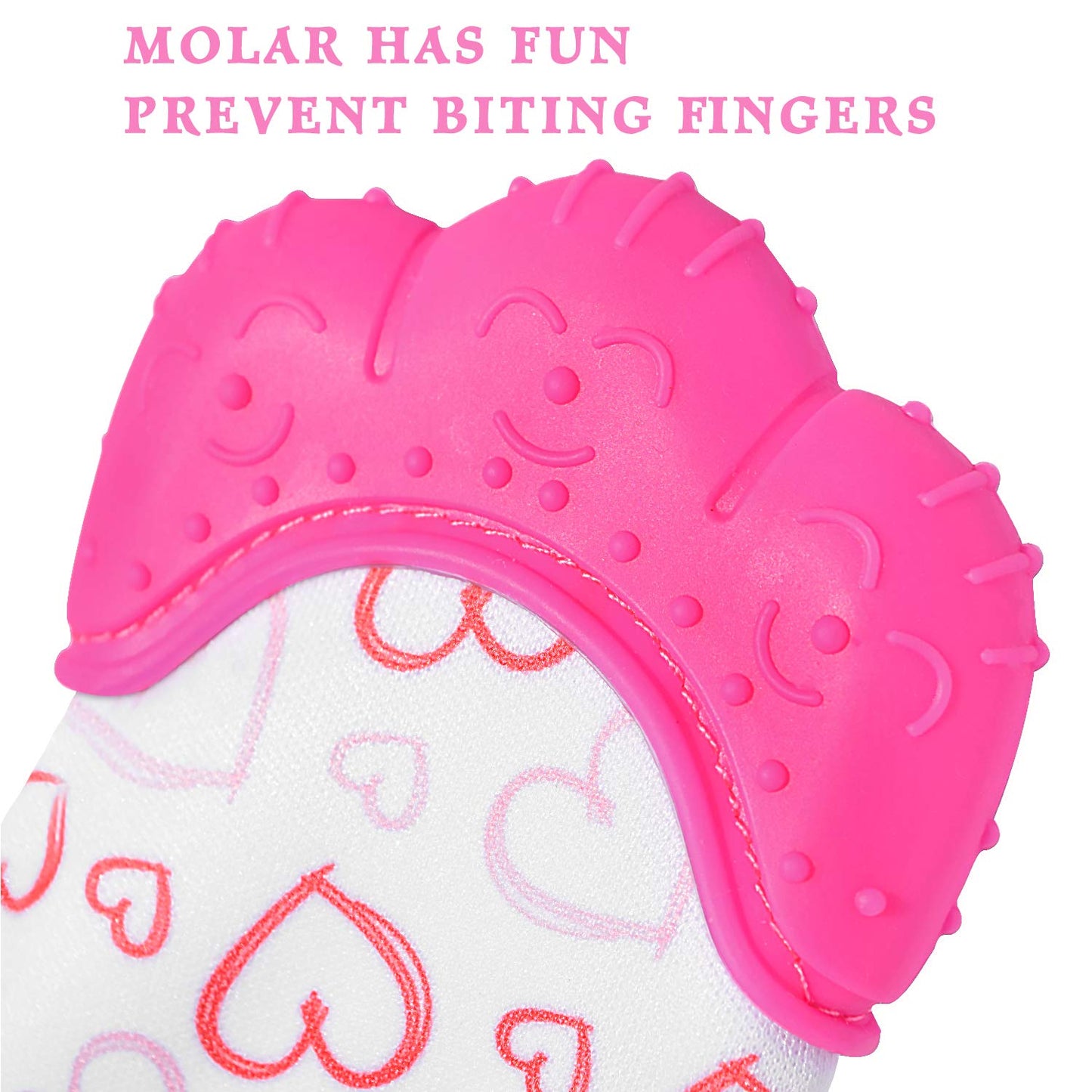 NEPAK Teething Mitten 2 Pcs-Baby Glove Stimulating Teether Toys for Boys & Girls-Teething Glove for 3-6 Months Baby (Pretty Swee