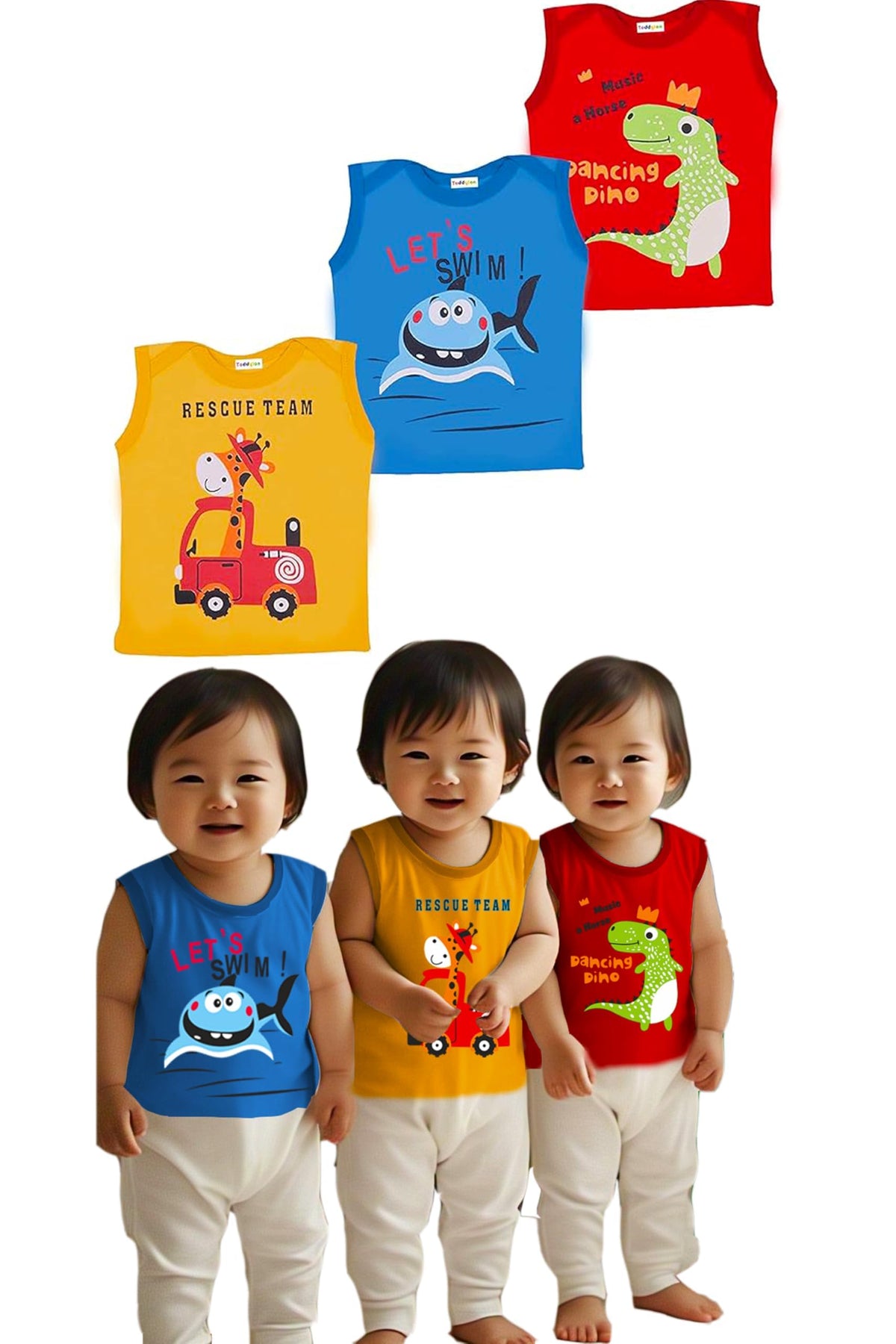 Toddylon Baby BoyS & Baby GirlS TShirt Regular Fit Tshirts Cotton Printed Sleeveless Tee Shirts Summer Top (Tshirts Only) (Pa