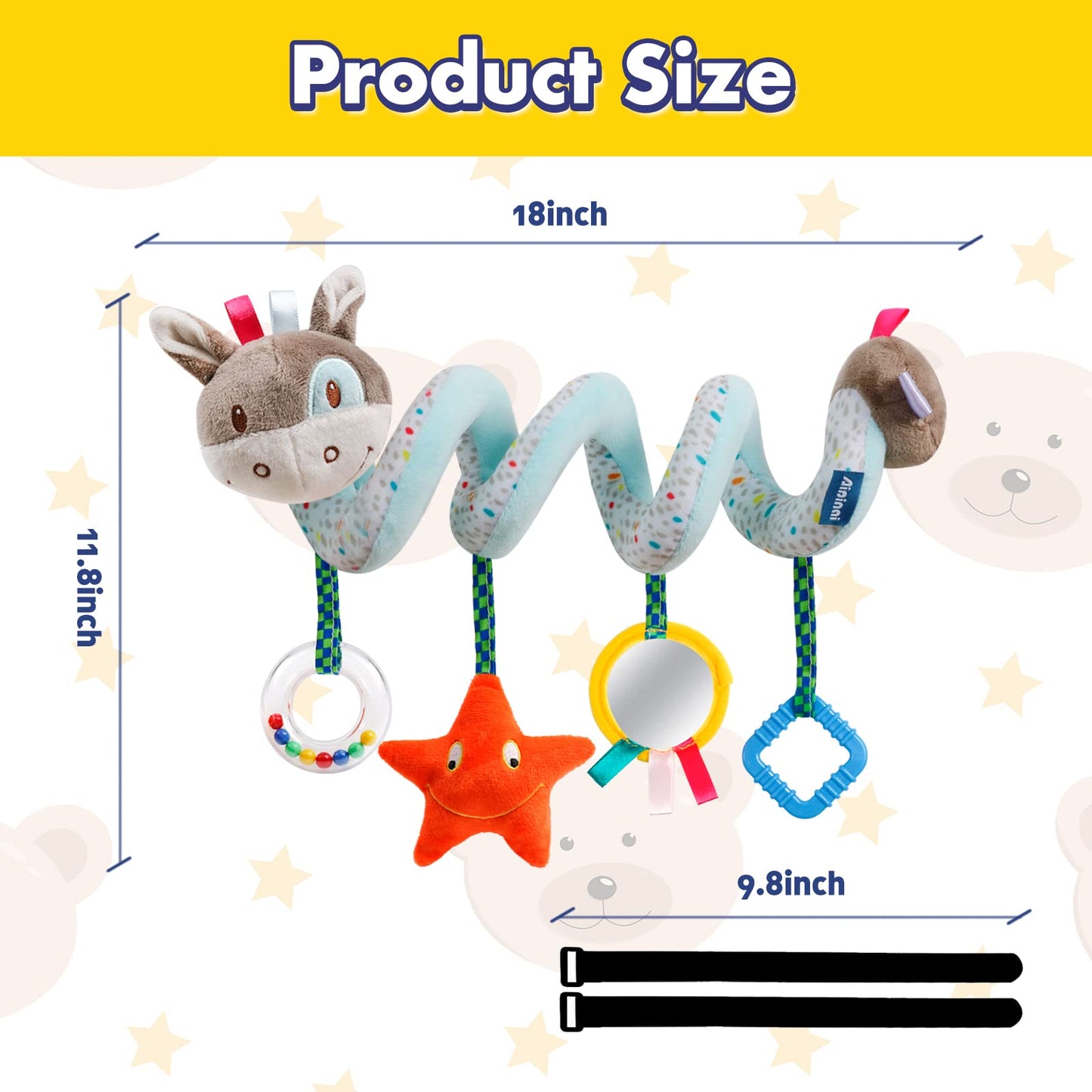 Baby Car Seat Toys Activity Stroller Toy for Boys Girls 0 3 6 9 10 12 Months, Spiral Hanging Plush Toys,Baby Shower Thank You Gi