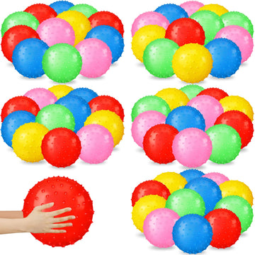 Jerify 60 Pcs 7 Inch Large Knobby Balls Bulk Spiky Bounce Inflatable Plastic Balls Toy Soft Massage Sensory Stress for School Pl