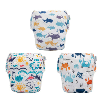 Babygoal Baby Swim Diapers 3 Pack For 0-8 Months Infant Girls And Boys, Reusable Adjustable Washable For Swimming Lessons-Crab,S