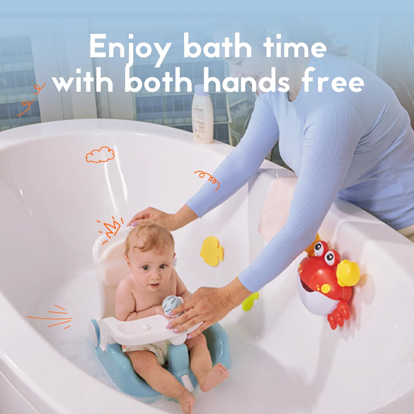 Babybond Baby Bath Seat With Sitting & Lying 2 Modes, 3-Speed Adjustment, Powerful Suction Cups, Infant Bathtub Chair With Soft