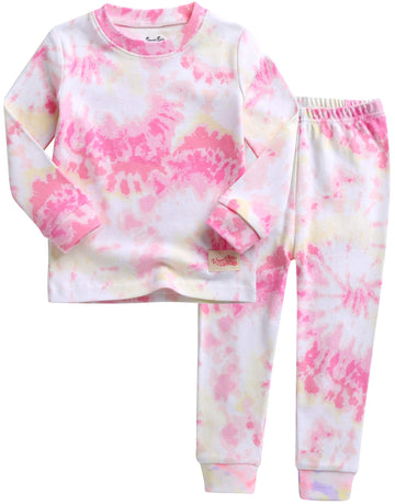 Vaenait Baby Kids Junior 100% Cotton Sleepwear Pajamas 2Pcs Set Tiedye-Pinkyellow-254 Xl