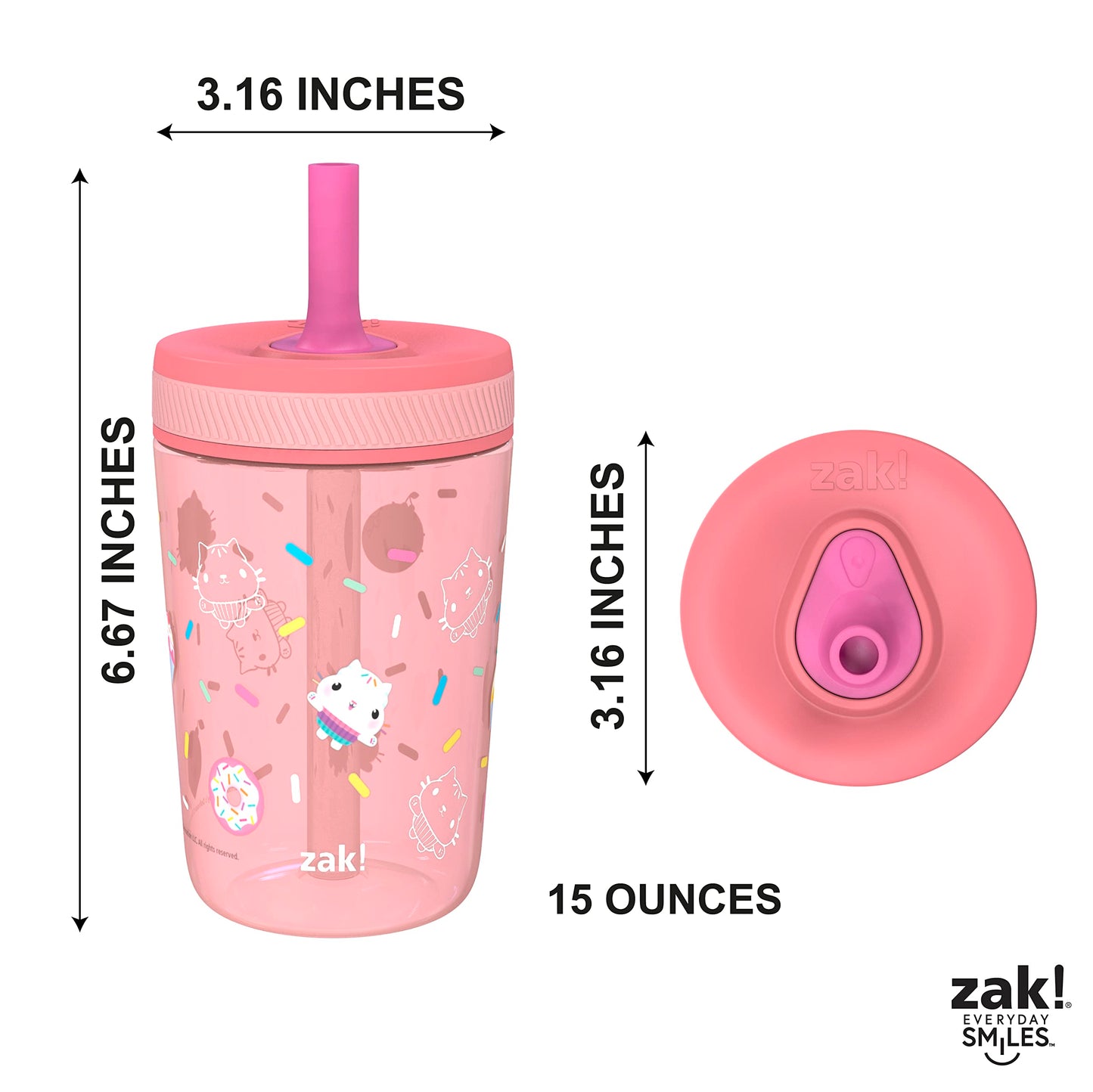 Zak Designs Gabby'S Dollhouse Kelso Toddler Cups For Travel Or At Home, 15Oz 2-Pack Durable Plastic Sippy Cups With Leak-Proof D