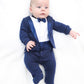 Lilax Baby Boy Gentleman Tuxedo Footie Christmas Holiday Outfit With Bow Tie 6M Navy