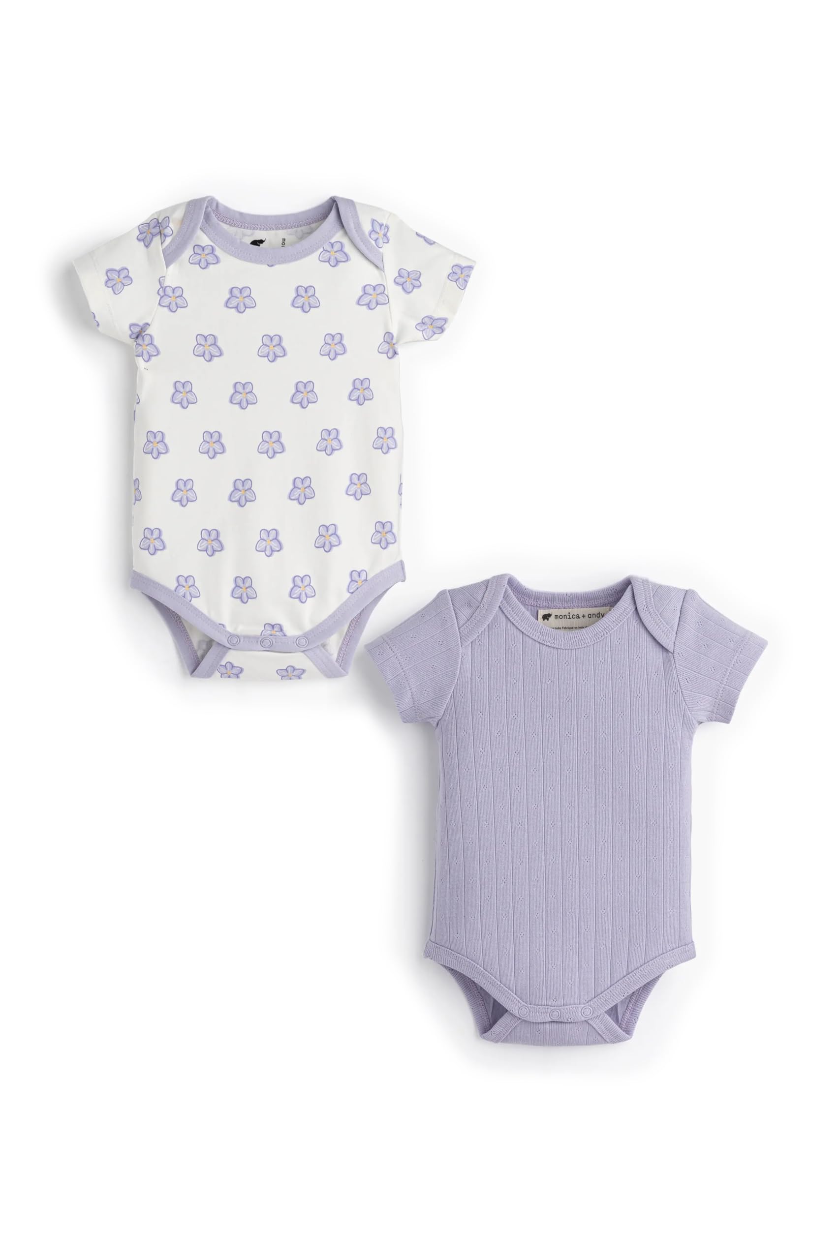 MONICA + ANDY Short Sleeve Jack & Jill Bodysuit 2-Pack, Newborn Size, Sweet Violets, 100% Organic Baby Clothes for Girls & Boys,