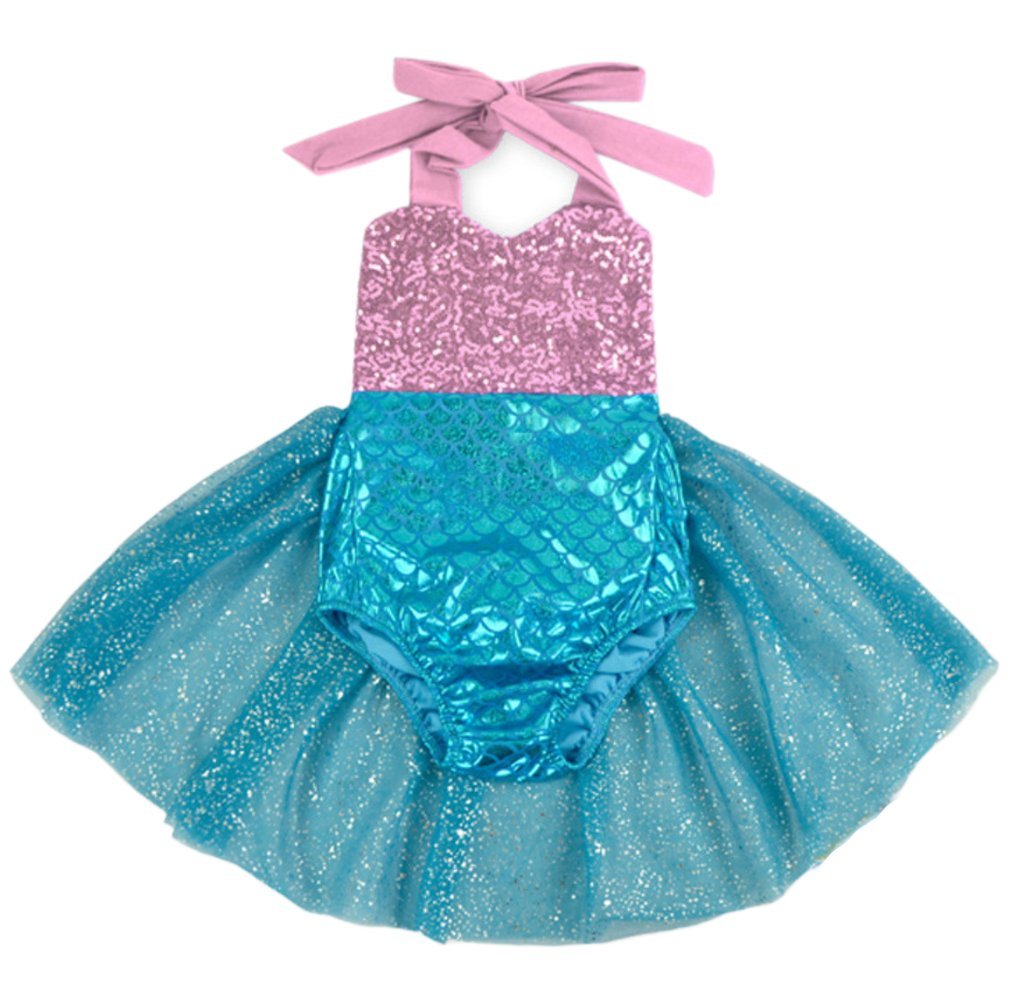 Carkoo Mermaid Baby Girl One Piece Swimsuits With Tutu Dress (Large,Pink)