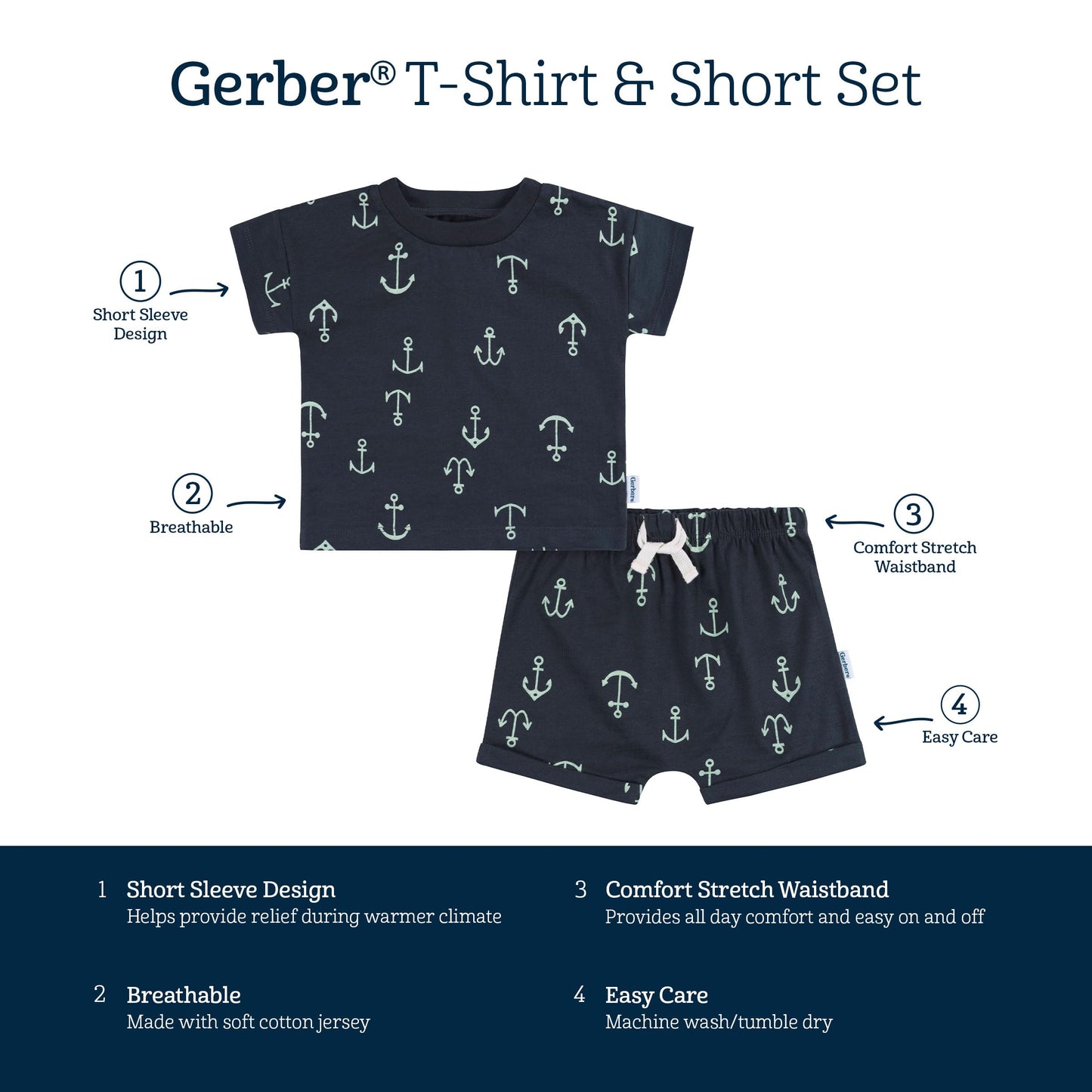 Gerber Baby Boys T-Shirt And Shorts Set, Anchor, 0-3 Months