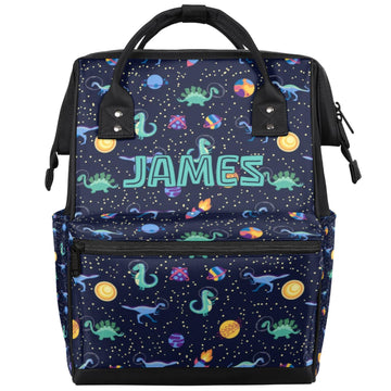SPYORBKX Dinosaur-Diaper-Backpack for Baby Boys Waterproof Nappy Backpack for Mom Dad Dark Blue Baby Boys Diaper-Bag to Print Na