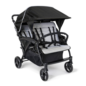 Gaggle By Foundations Odyssey 4 Seat Quad Stroller With Stroller Canopy And Bench Seats, 5 Point Harness, Foot Brake, Shock Abso