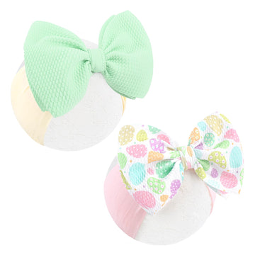 Oneninedream 6Easter Baby Bows Easter Egg Bows For Girls Green Pink Hair Bows Elastic Nylon Hairbands Headbands For Infant Newbo