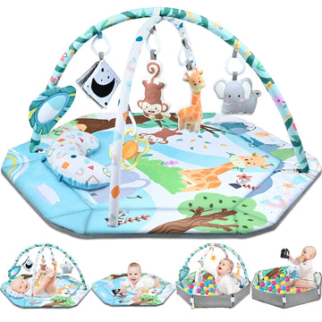 Baby Gym Play Mat, 8-In-1 Tummy Time Mat & Ball Pit With 6 Toys, Washable Baby Activity Play Mat For Visual, Hearing, Sensory, M