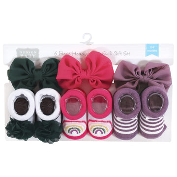 Hudson Baby Baby Girls' Headband And Socks Giftset, Green Purple, One Size