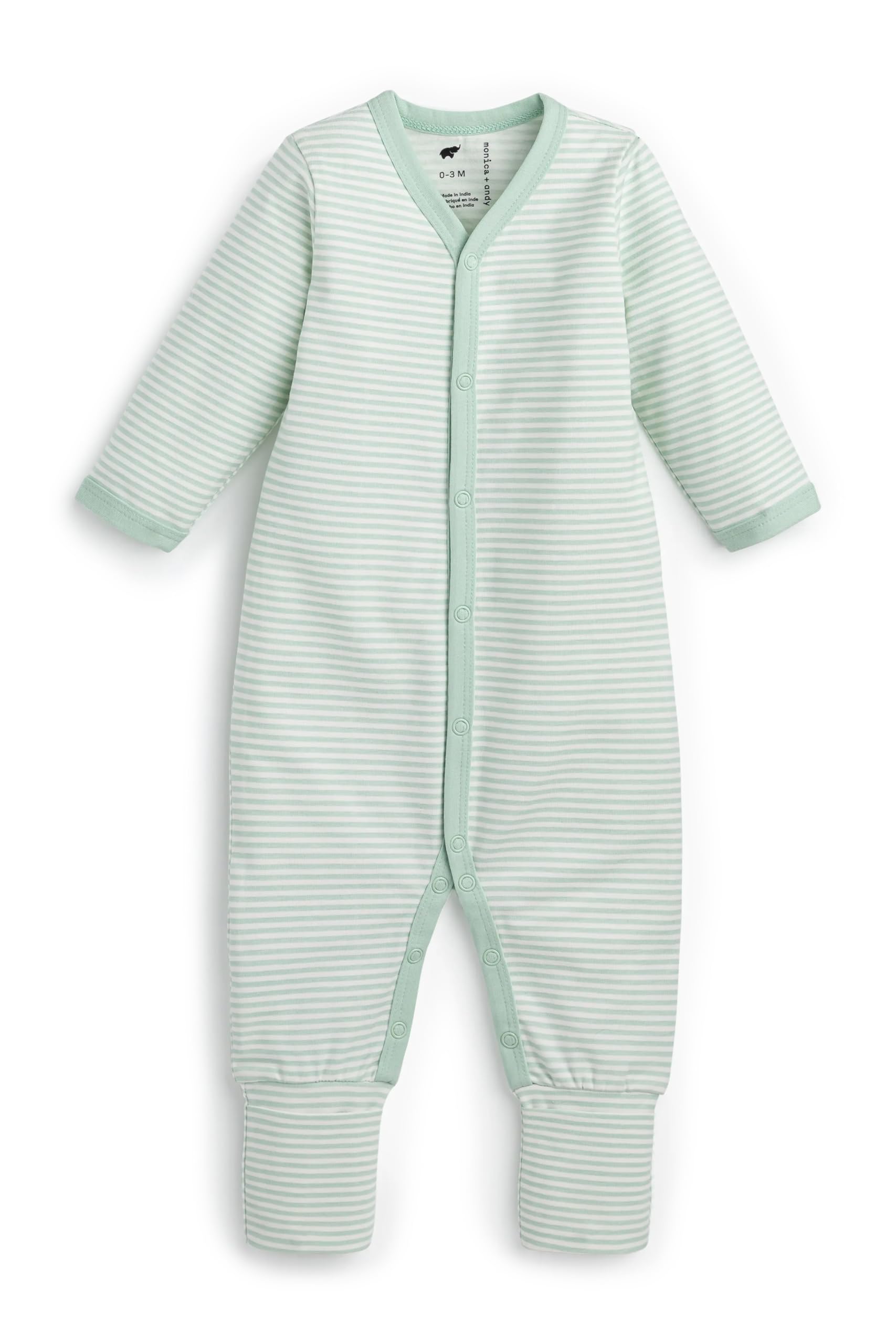 MONICA + ANDY Baby Organic On The Go One-Piece, Green French Stripe, 6-9m
